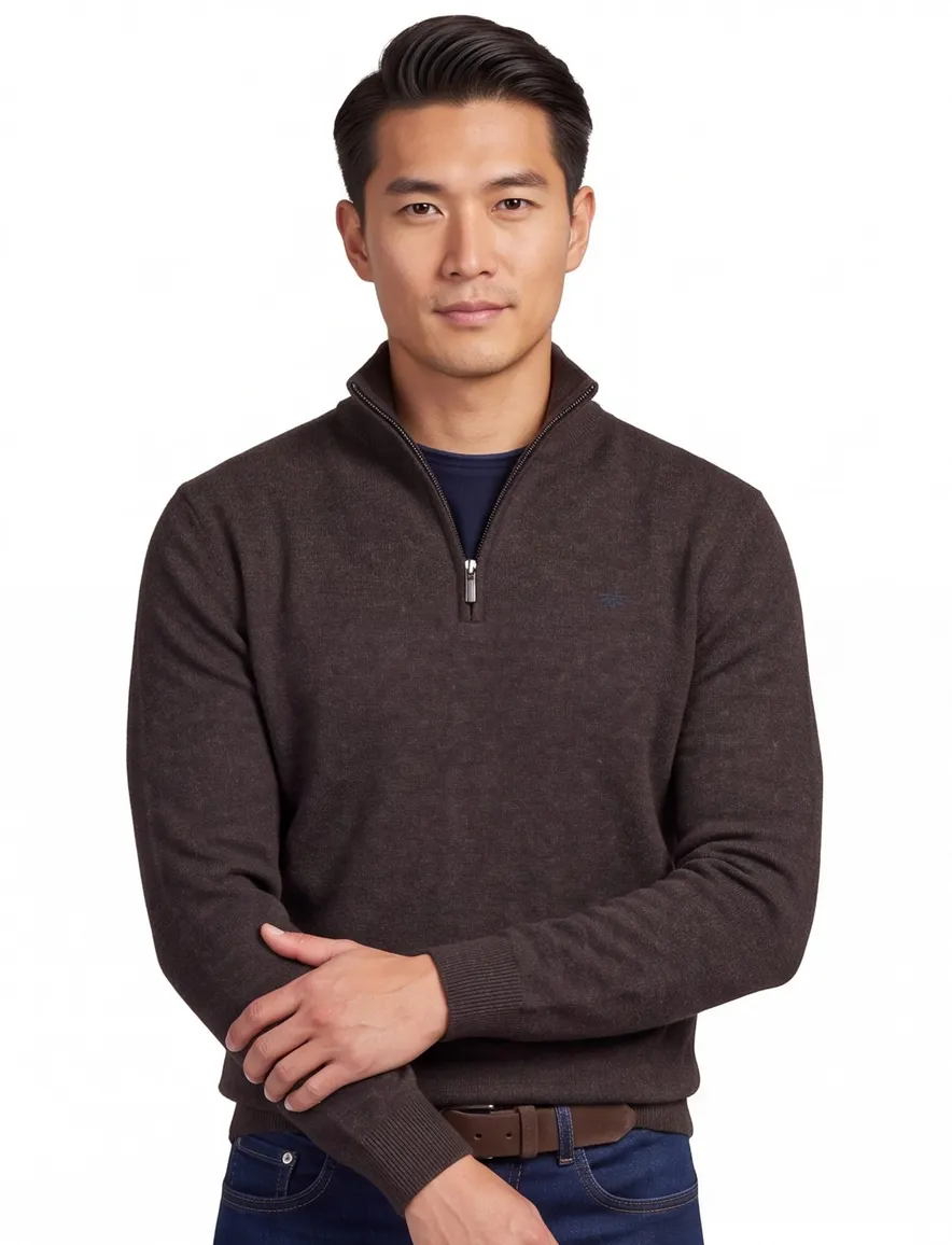 Flynch Hatton Trui Half zip bruin 100% lamswol