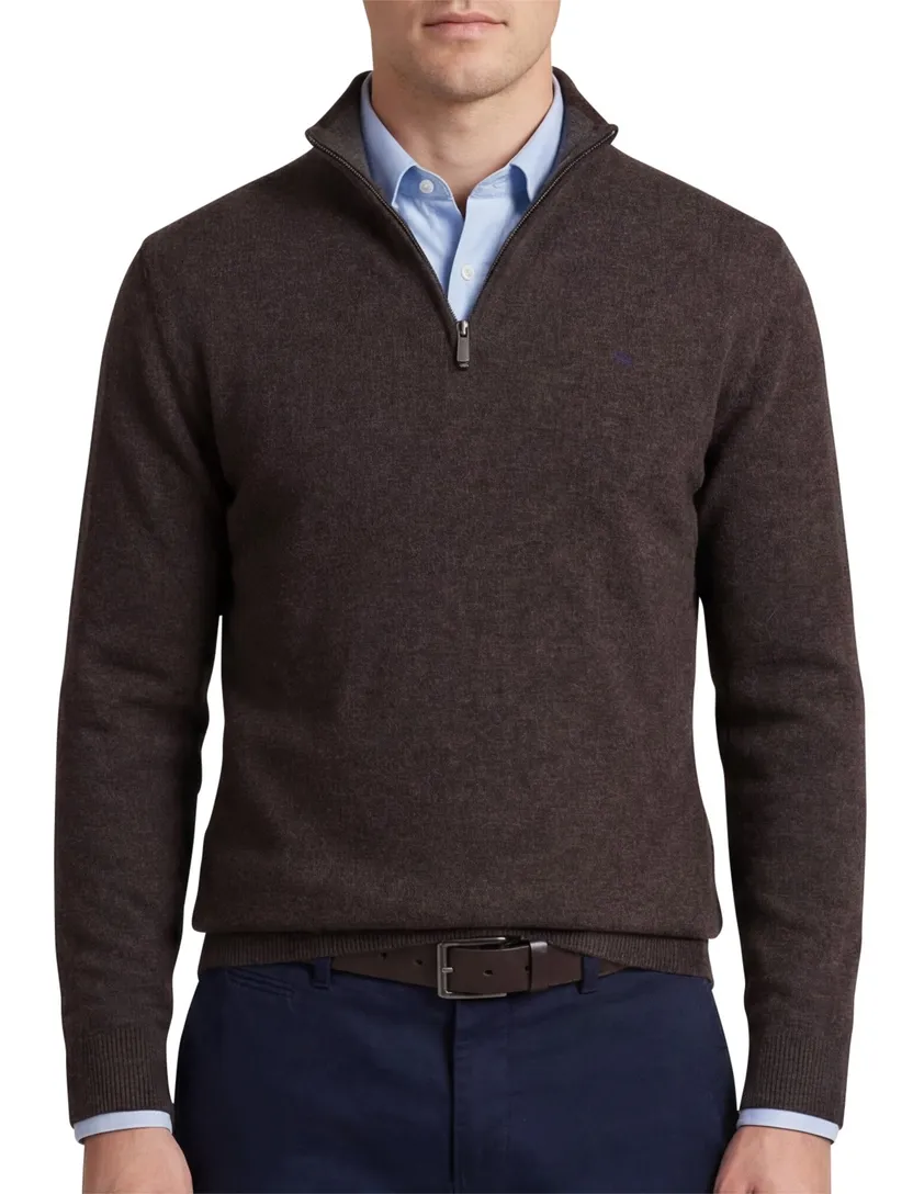 Flynch Hatton Trui Half zip bruin lamswol gemêleerd