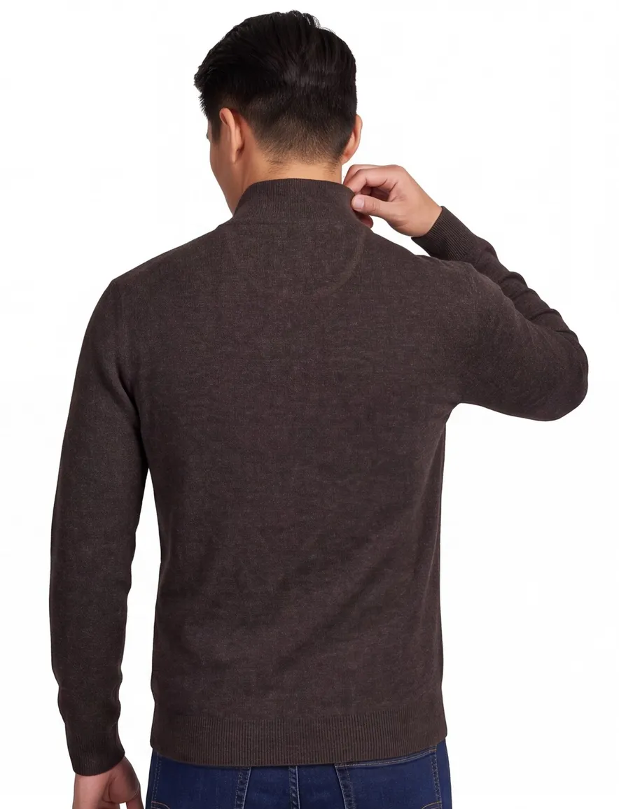 Flynch Hatton Trui Half zip bruin 100% lamswol