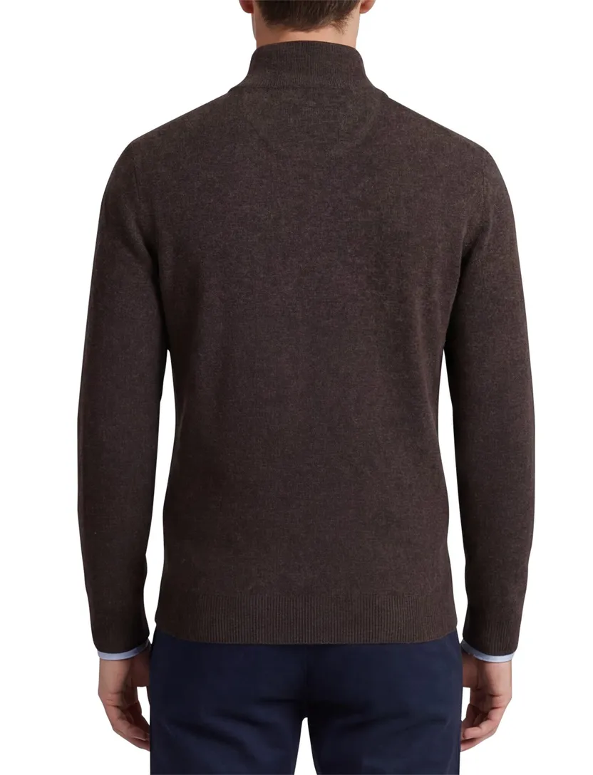 Flynch Hatton Trui Half zip bruin lamswol gemêleerd