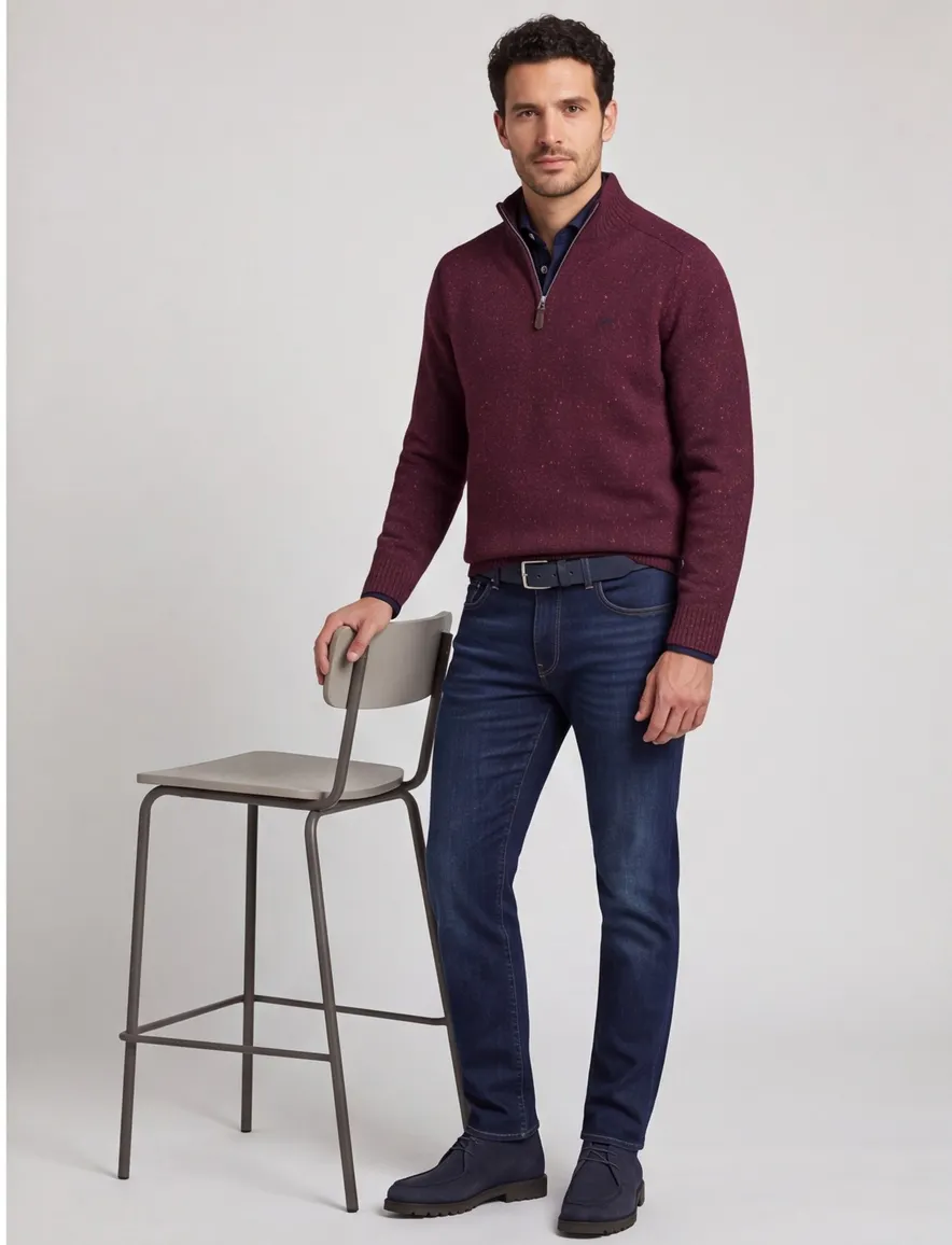 Fynch Hatton gebreide half zip trui rood