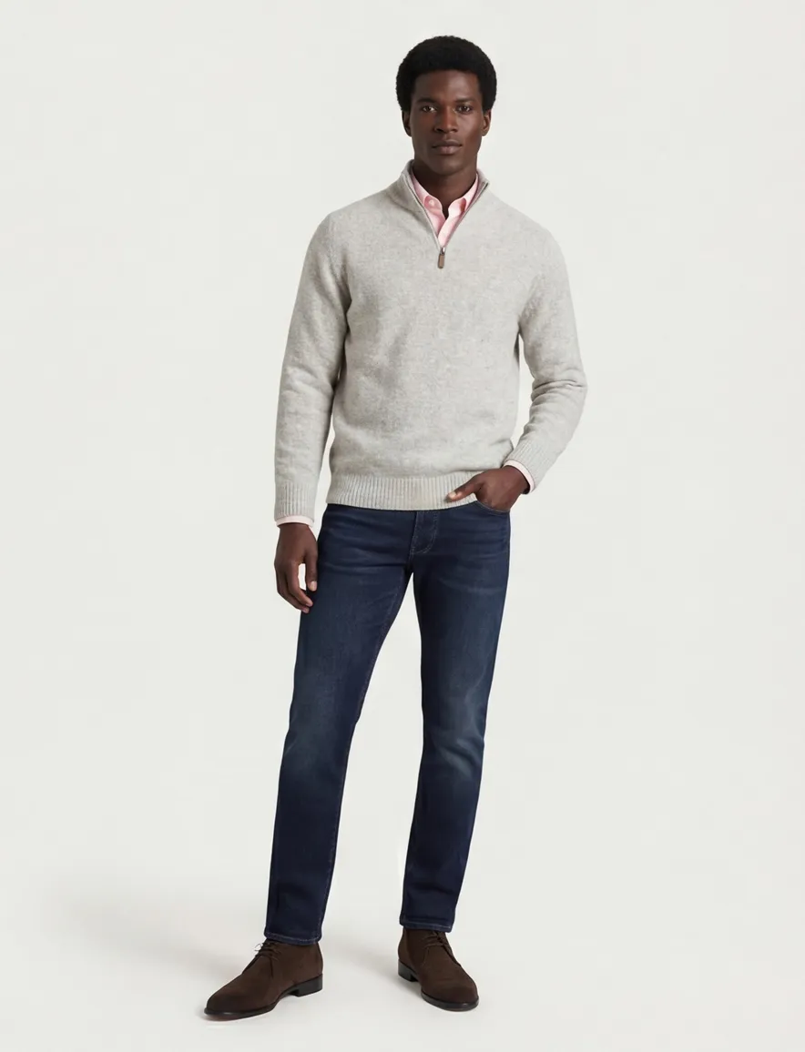 Fynch Hatton gebreide half zip trui grijs