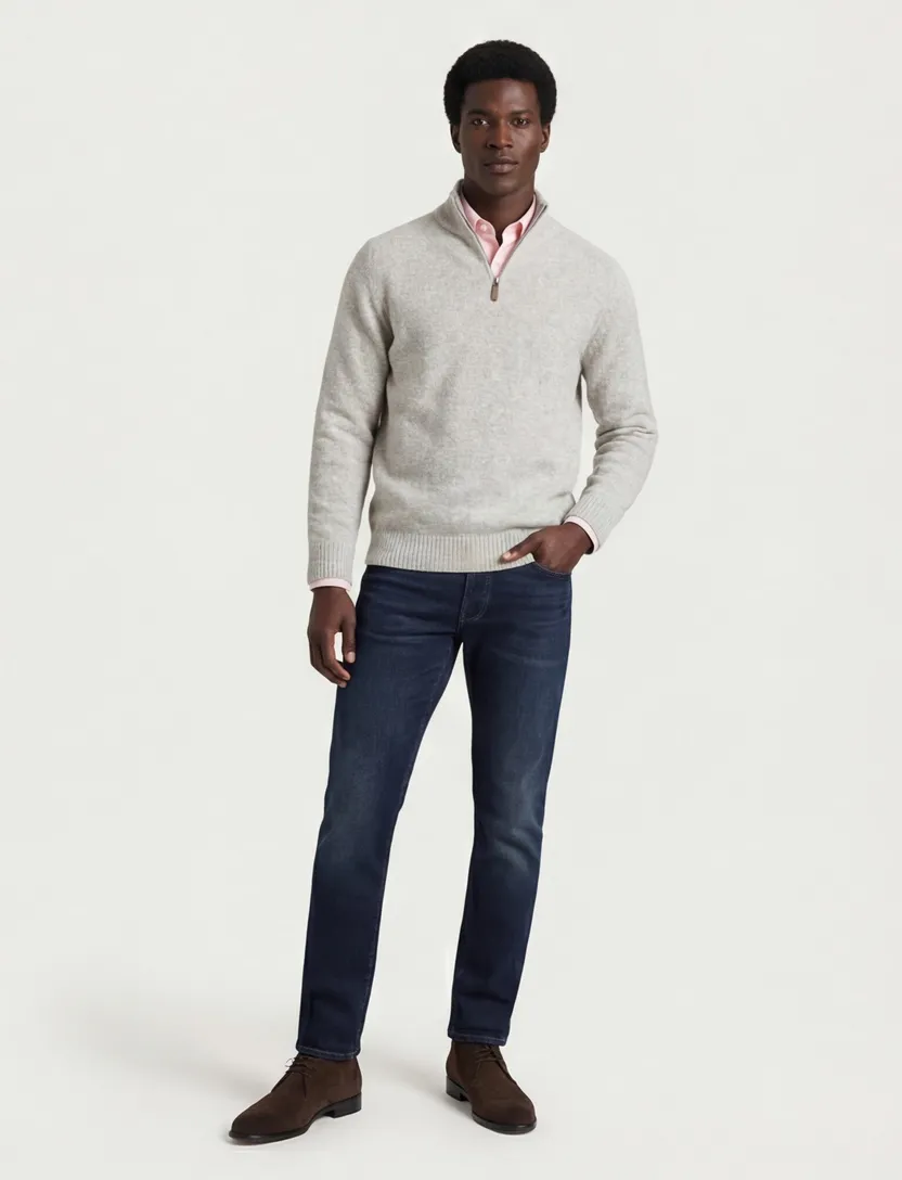 Half zip trui Fynch Hatton gebreid grijs