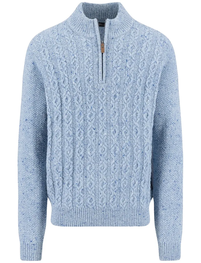 Fynch Hatton half zip kabeltrui wol lichtblauw