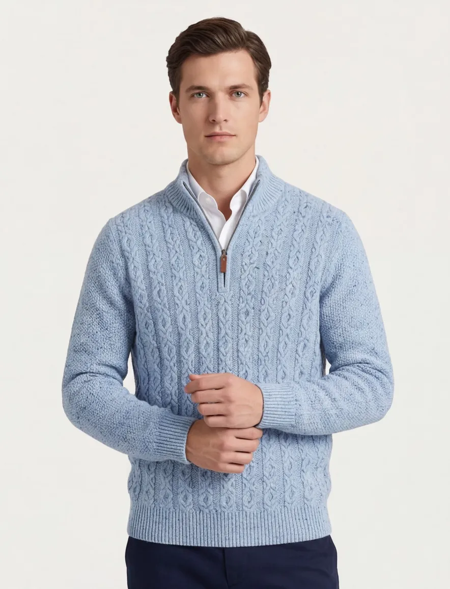 Fynch-Hatton trui half zip lichtblauw