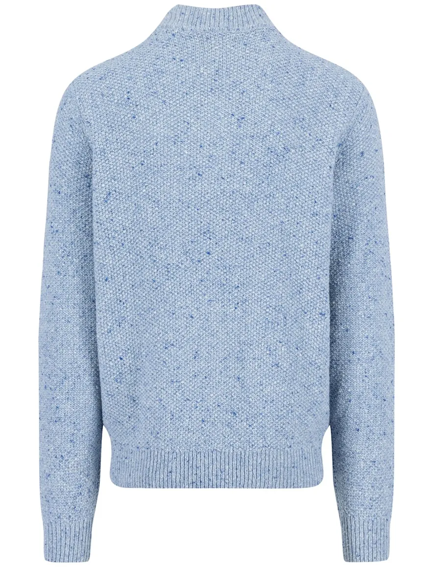 Fynch Hatton kabeltrui half zip lichtblauw wol
