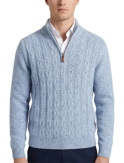 Fynch Hatton Fynch Hatton half zip kabeltrui wol lichtblauw