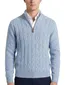 Fynch Hatton kabeltrui half zip lichtblauw wol