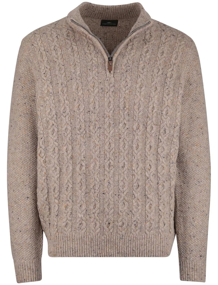 Fynch Hatton kabeltrui half zip grijs wol