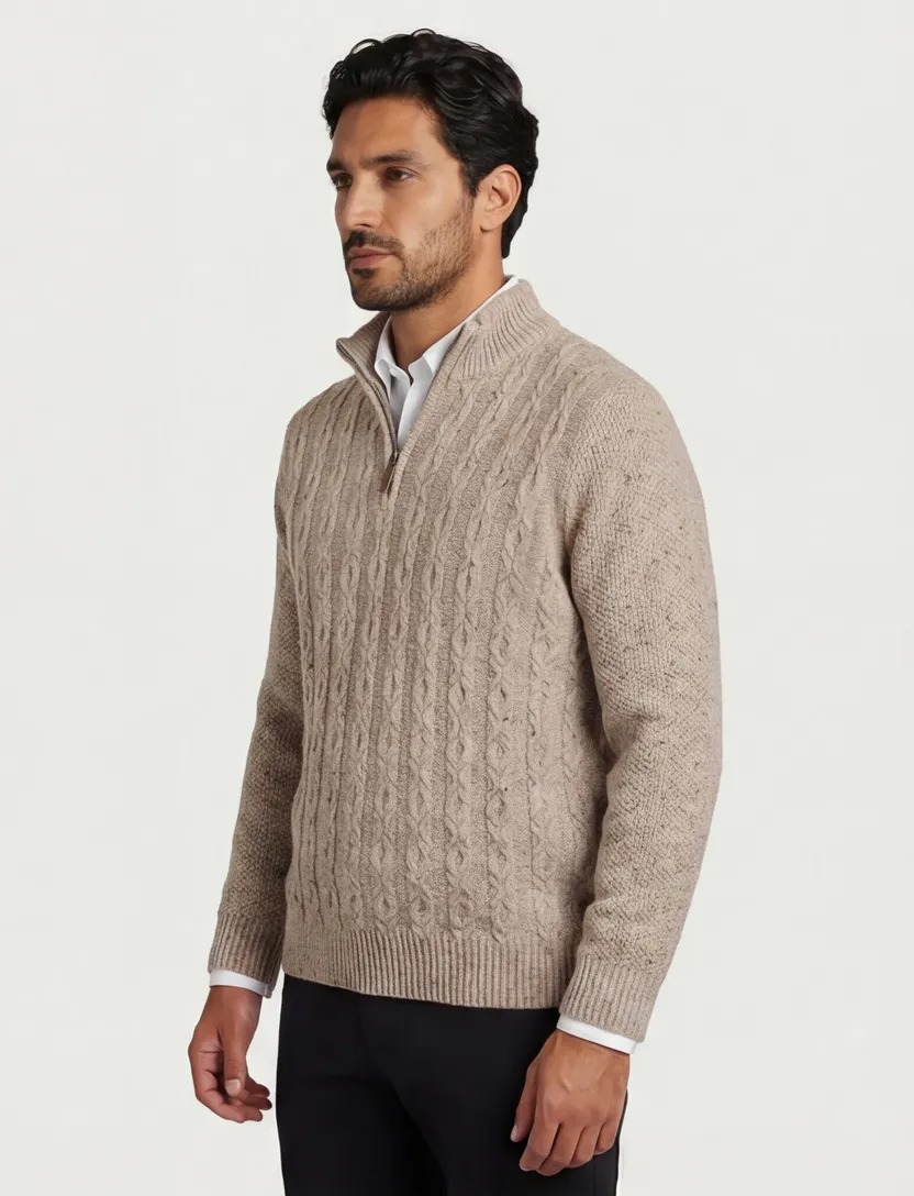 Half zip kabeltrui Fynch Hatton grijs wol