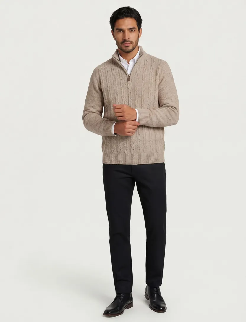 Half zip kabeltrui Fynch Hatton grijs wol