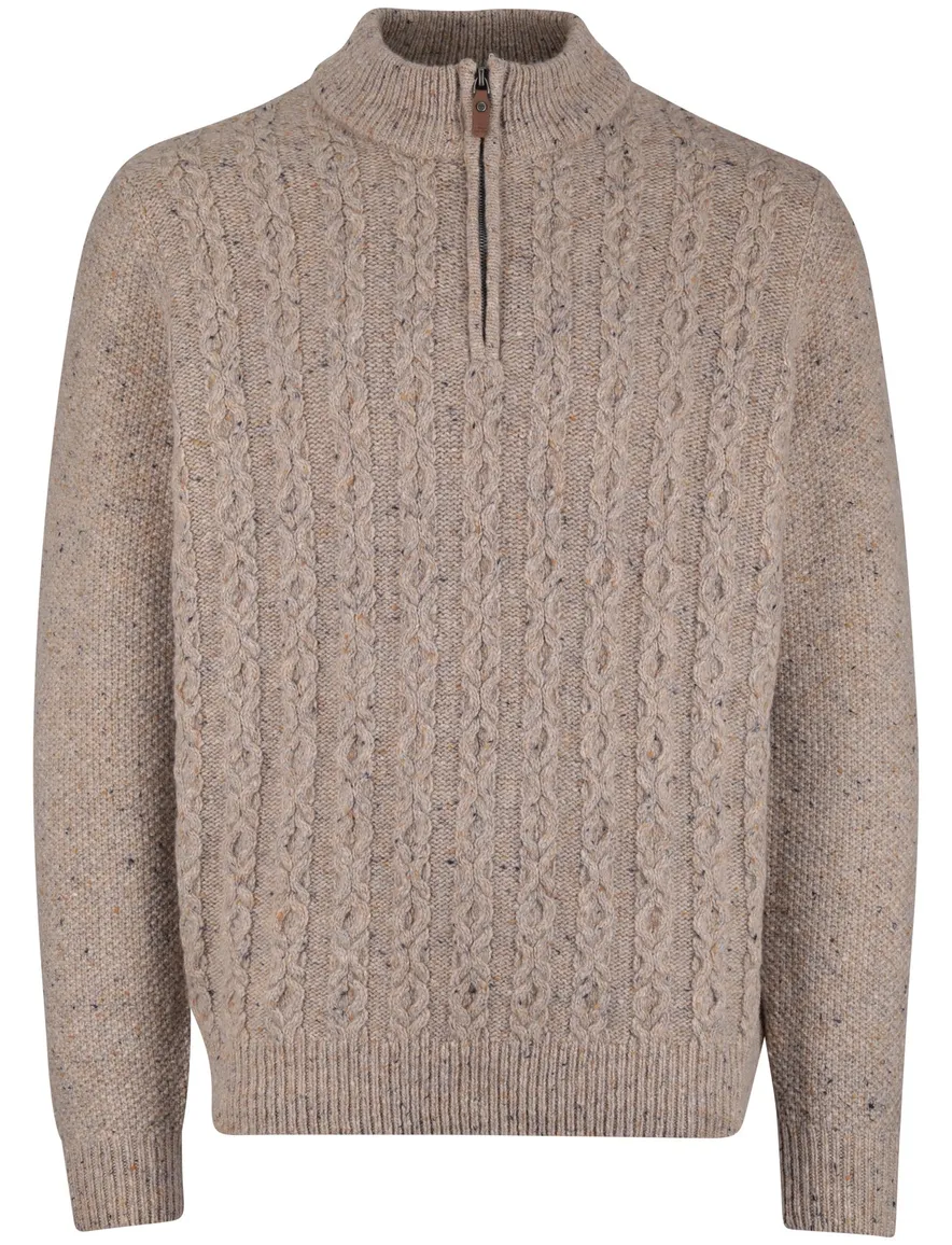 Fynch Hatton kabeltrui half zip grijs wol
