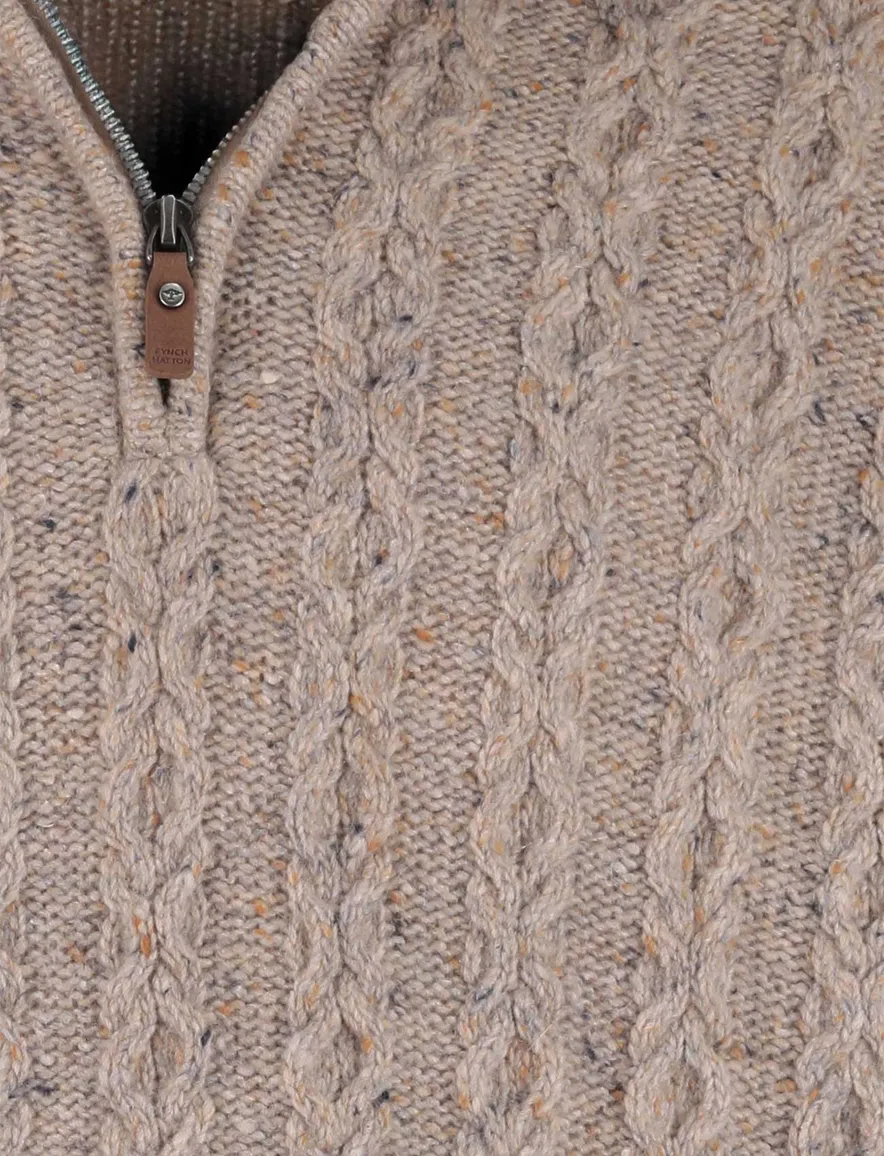Fynch-Hatton kabeltrui half zip beige