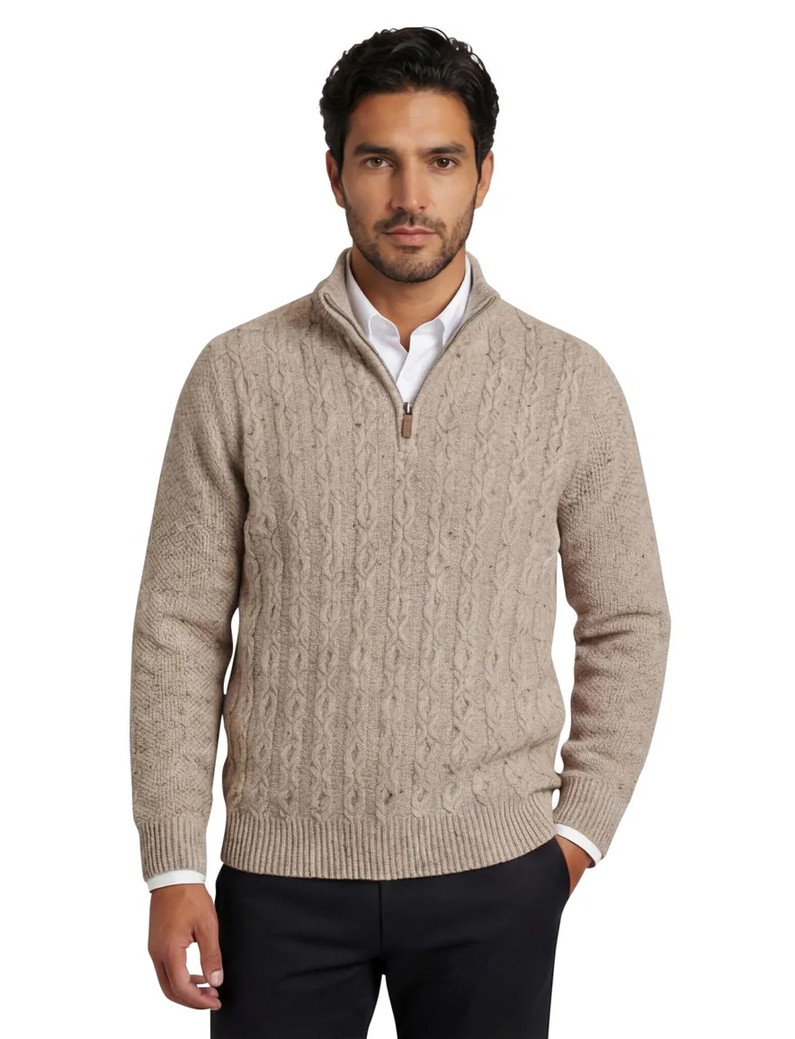 Fynch-Hatton kabeltrui half zip beige