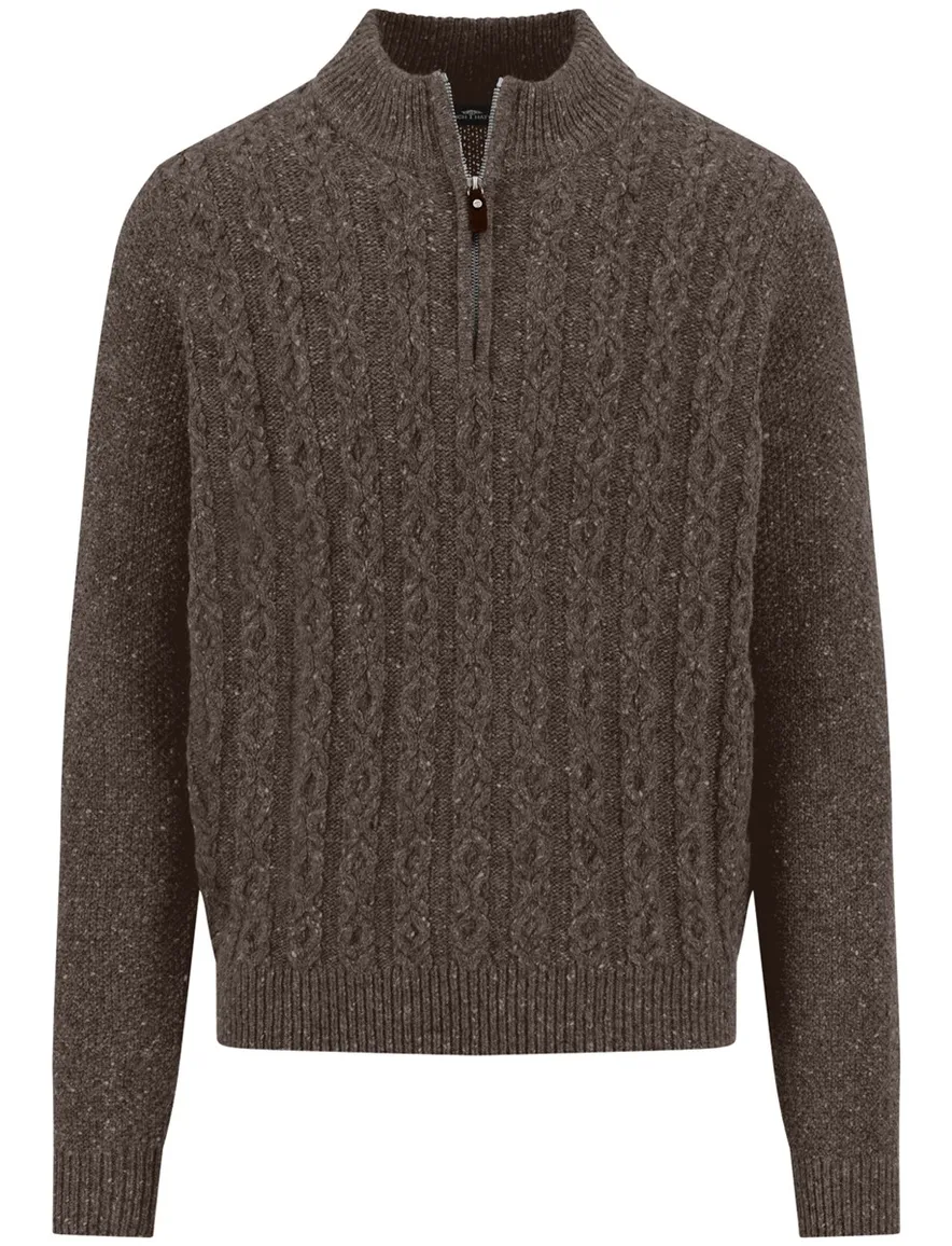 Fynch Hatton gebreide half zip kabeltrui bruin