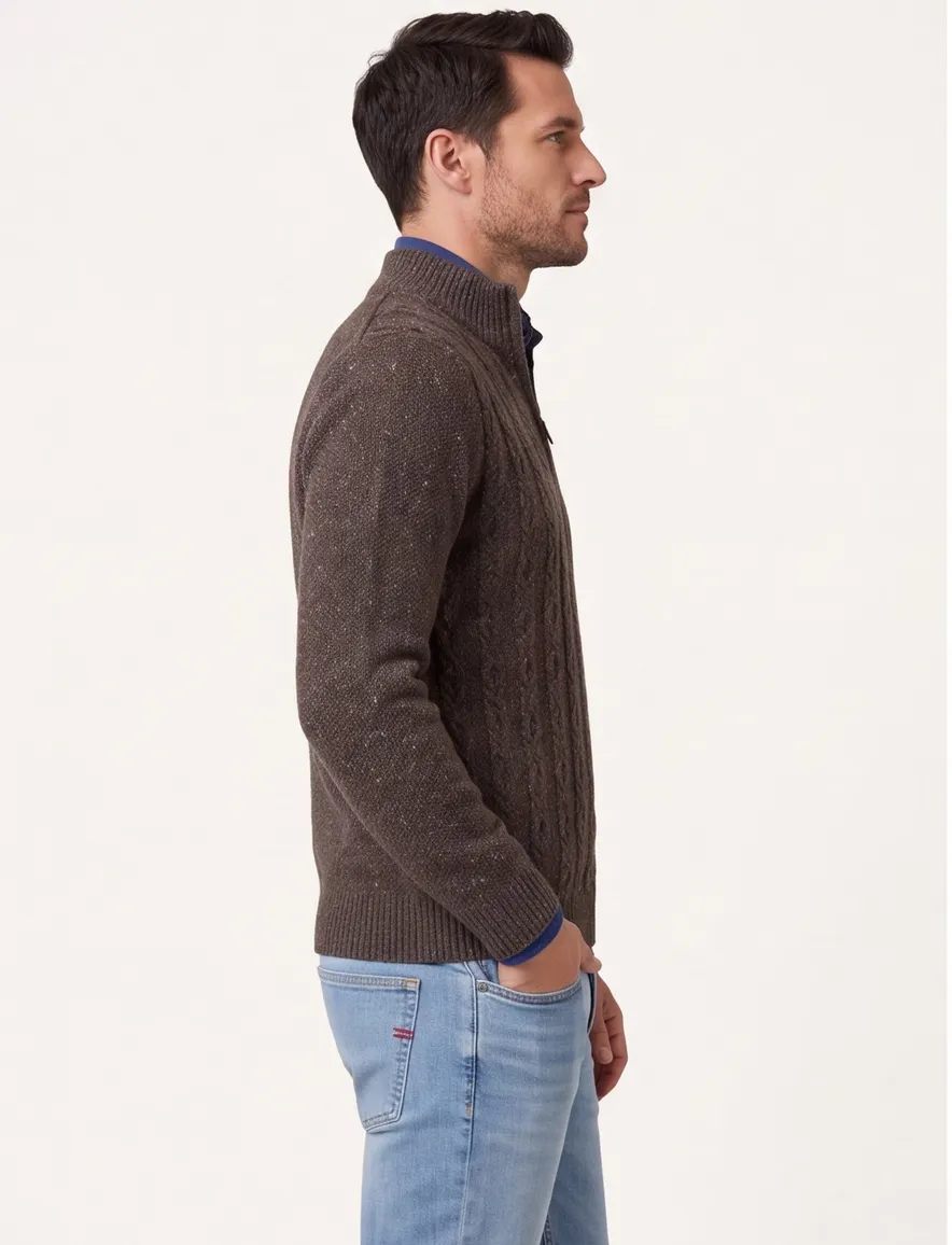 Fynch-Hatton trui half zip bruin