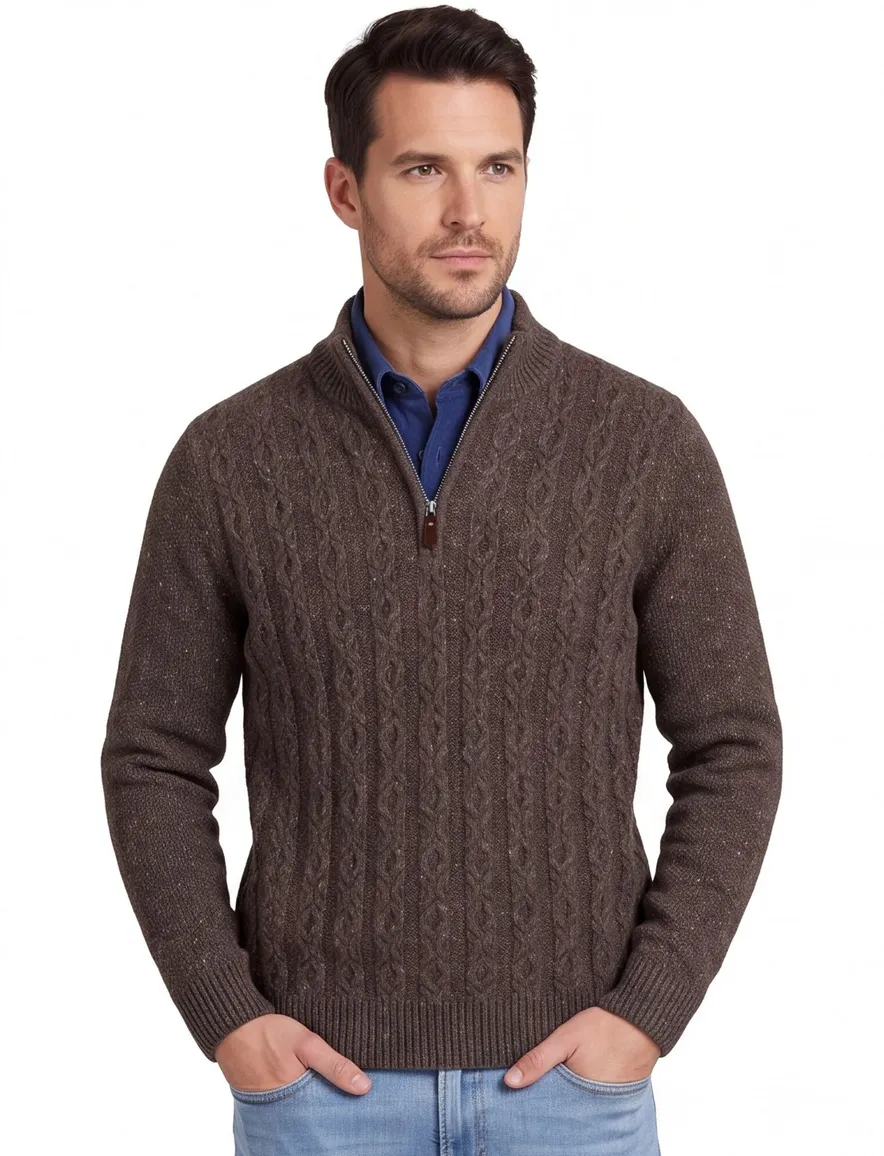 Fynch-Hatton trui half zip bruin