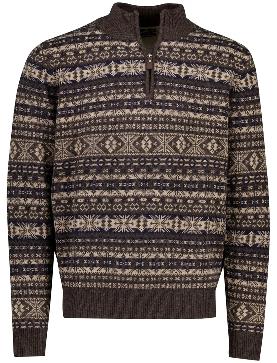 Fynch Hatton Half zip bruin patroon gebreid
