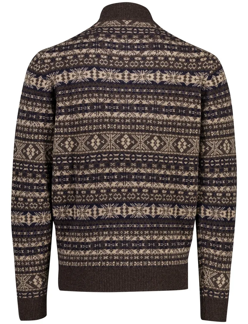 Fynch Hatton Half zip bruin patroon gebreid met print