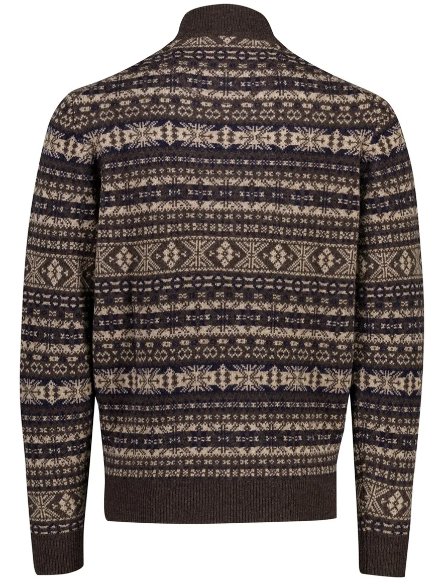 Fynch Hatton Half zip bruin patroon gebreid
