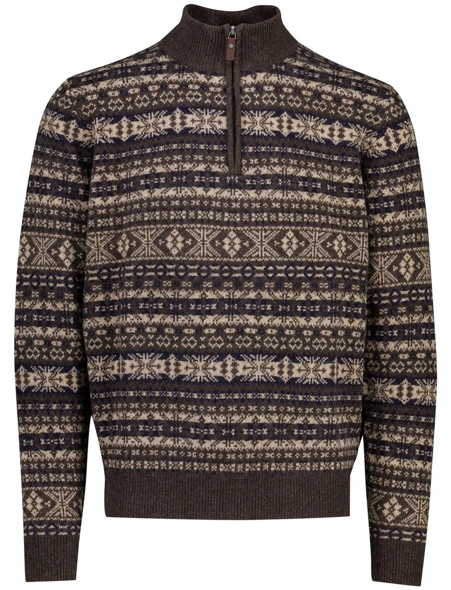 Fynch Hatton Half zip bruin patroon gebreid