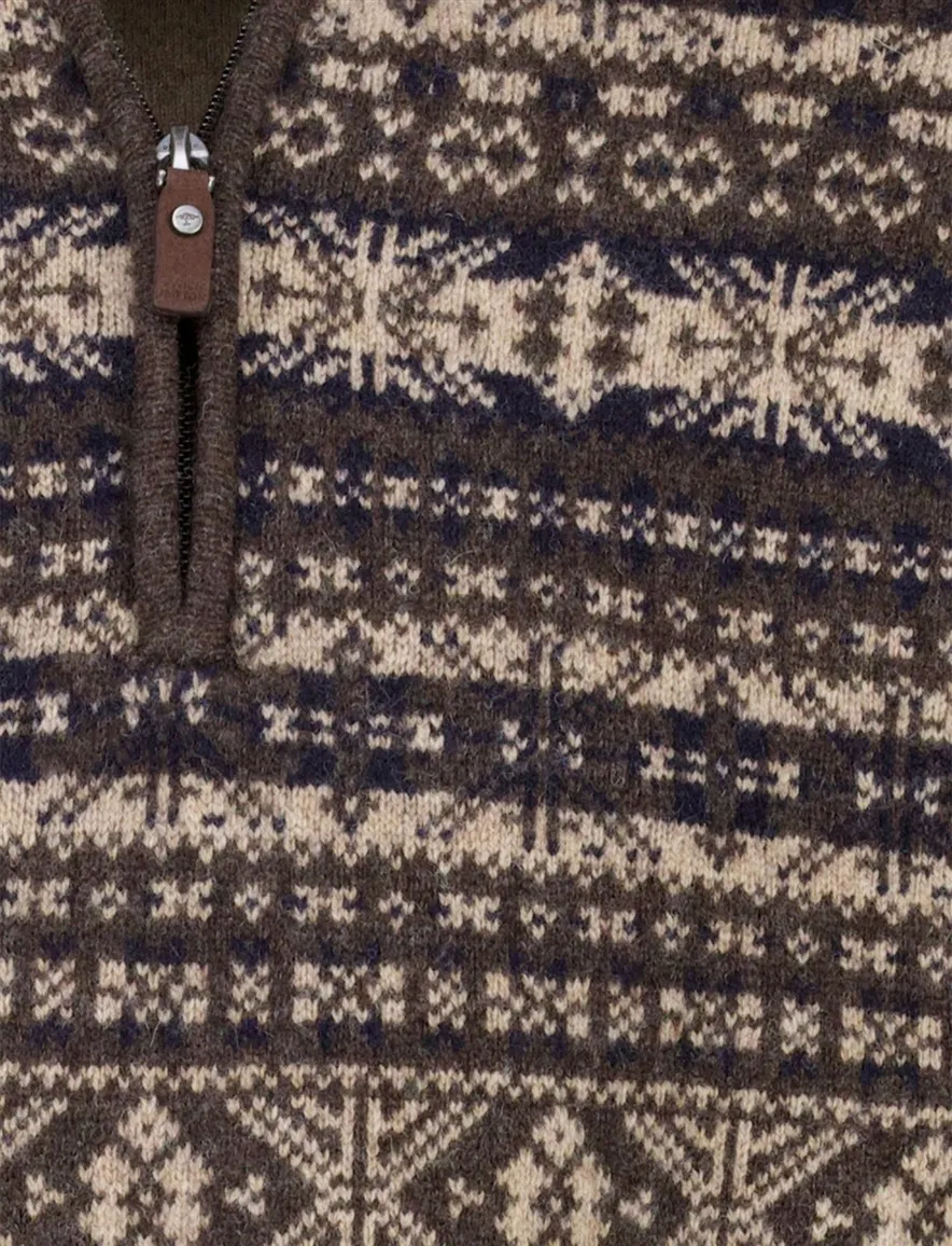 Fynch Hatton Half zip bruin patroon gebreid