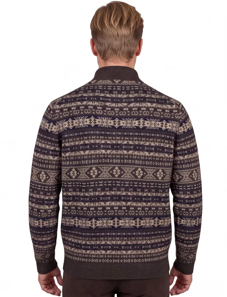 Fynch Hatton Half zip bruin patroon gebreid lamswol