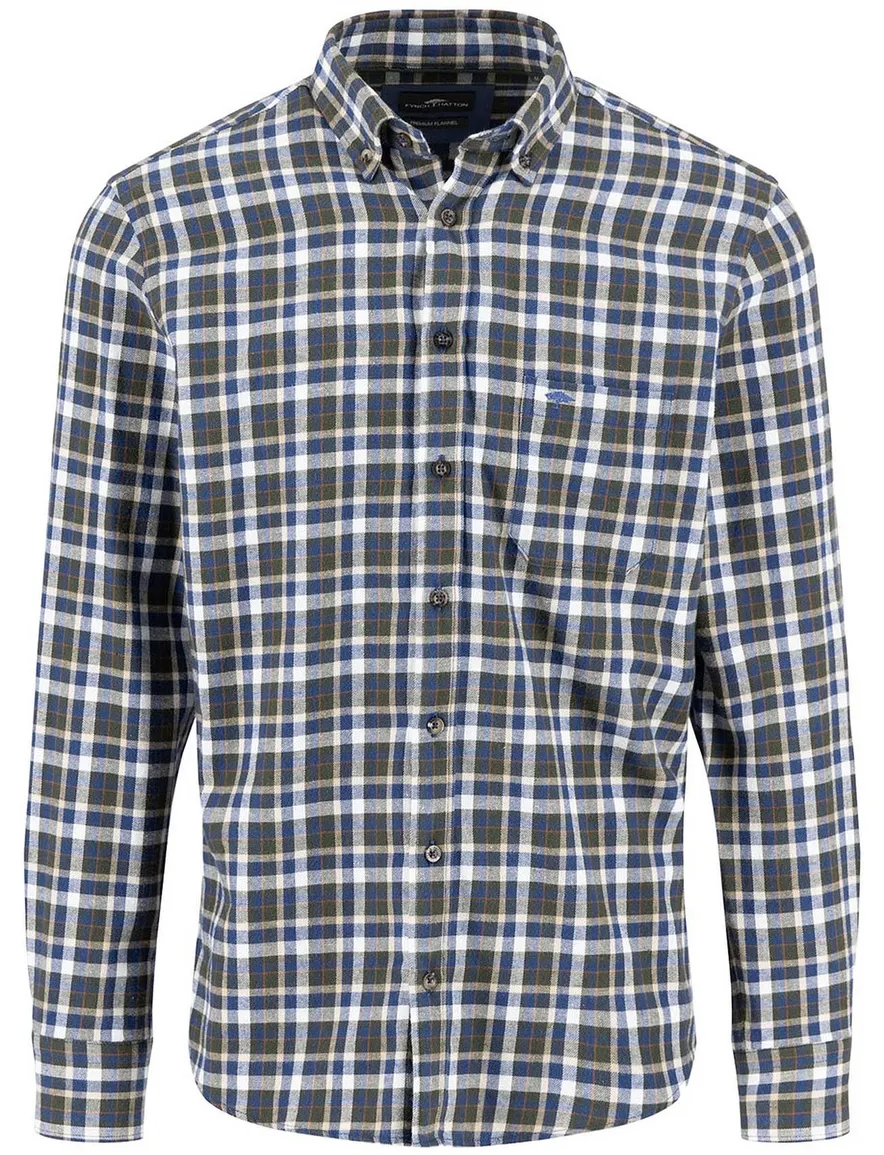 FFynch-Hatton Flannel overhemd ml 5 blauw groen