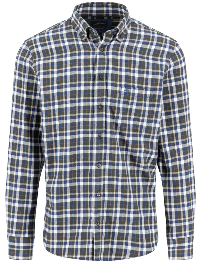 Fynch Hatton overhemd blauw flanel borstzak