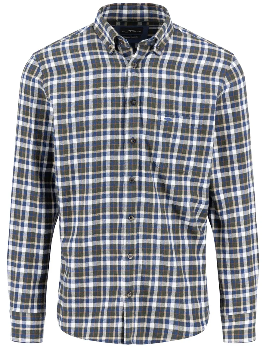 Fynch Hatton overhemd flanel blauw borstzak