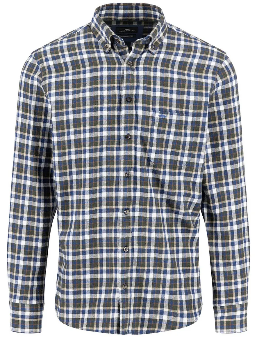 Fynch Hatton overhemd flanel blauw borstzak