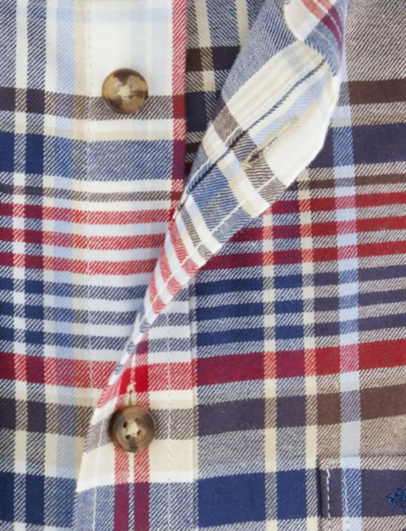 Fynch-Hatton overhemd ml 5 blauw rood geruit flanel