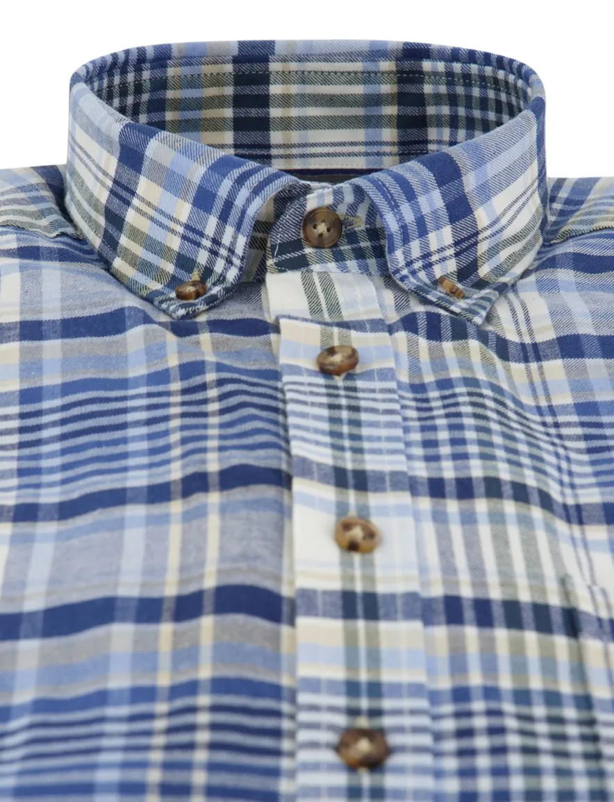 Fynch-Hatton overhemd ml 5 blauw geruit flanel button-down