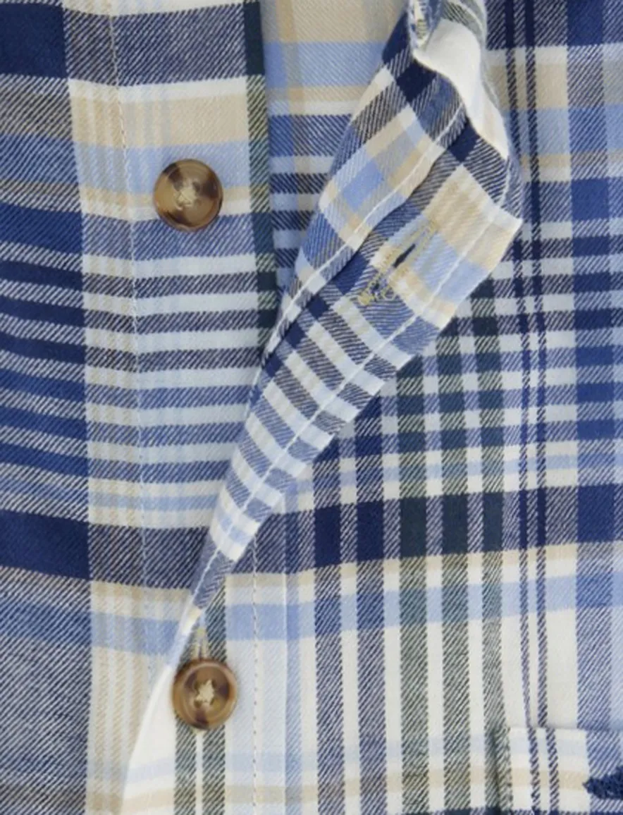 Fynch-Hatton overhemd ml 5 blauw geruit flanel button-down