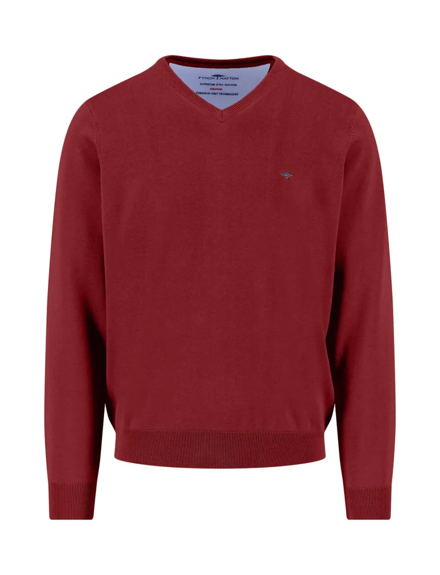 Fynch Hatton v-hals trui katoen effen rood normale fit