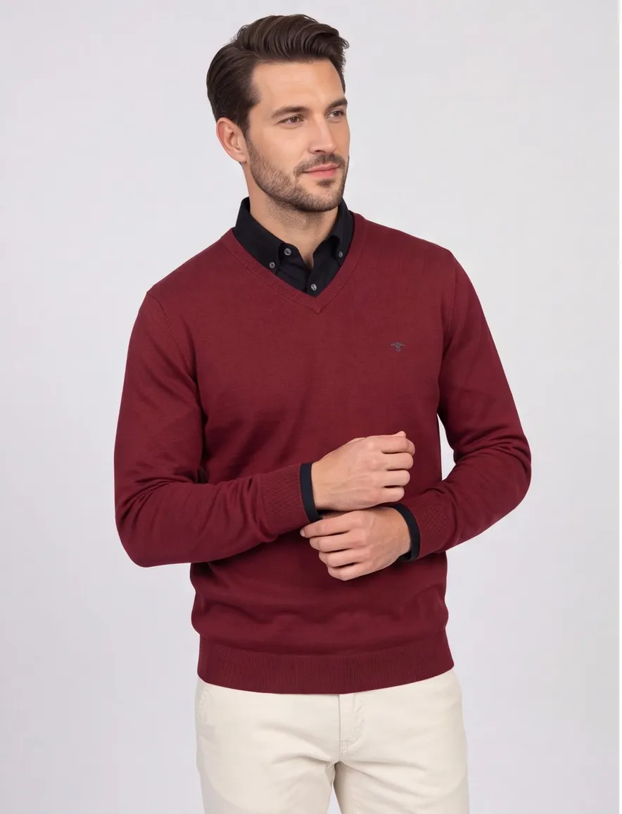 Fynch Hatton v-hals knit trui katoen rood