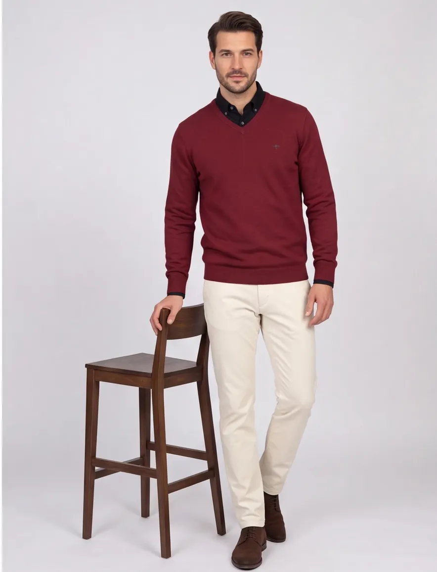 Fynch Hatton v-hals knit trui katoen rood