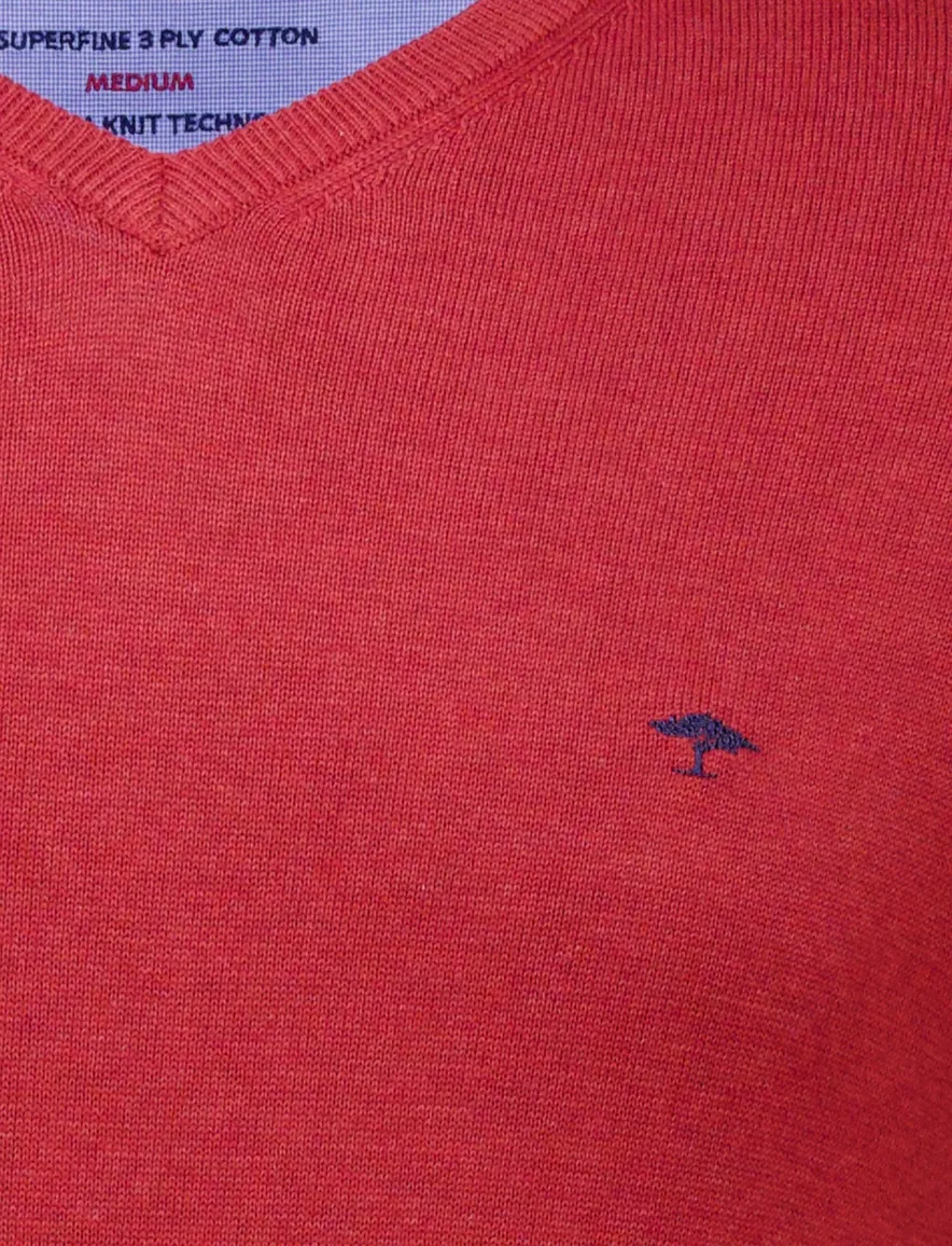 Fynch Hatton v-hals trui katoen effen rood normale fit