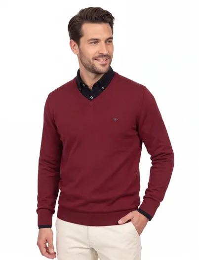 Fynch Hatton katoenen Fynch Hatton v-hals trui effen rood