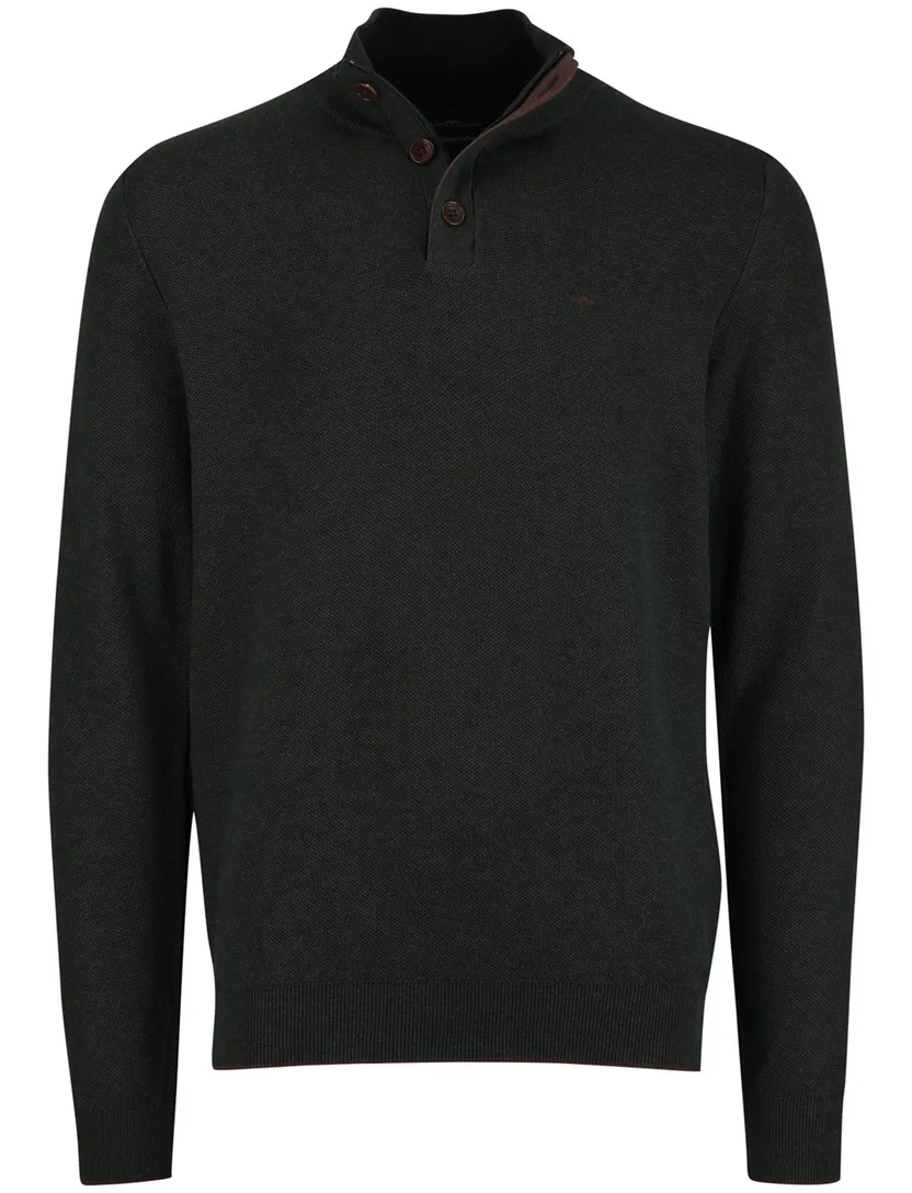 Fynch Hatton melange half zip trui donkergroen effen