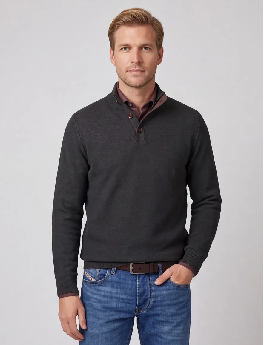 Fynch Hatton melange half zip trui donkergroen
