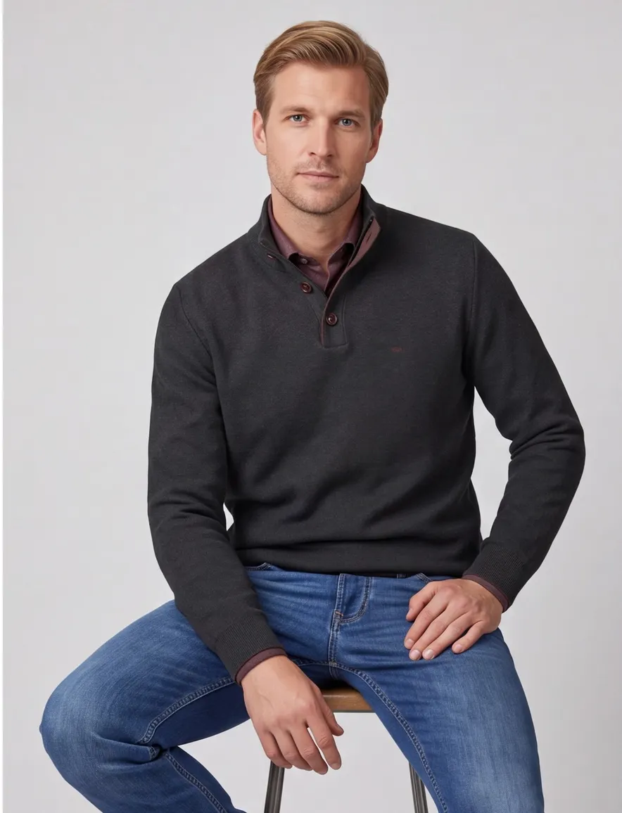 Fynch Hatton melange half zip trui donkergroen