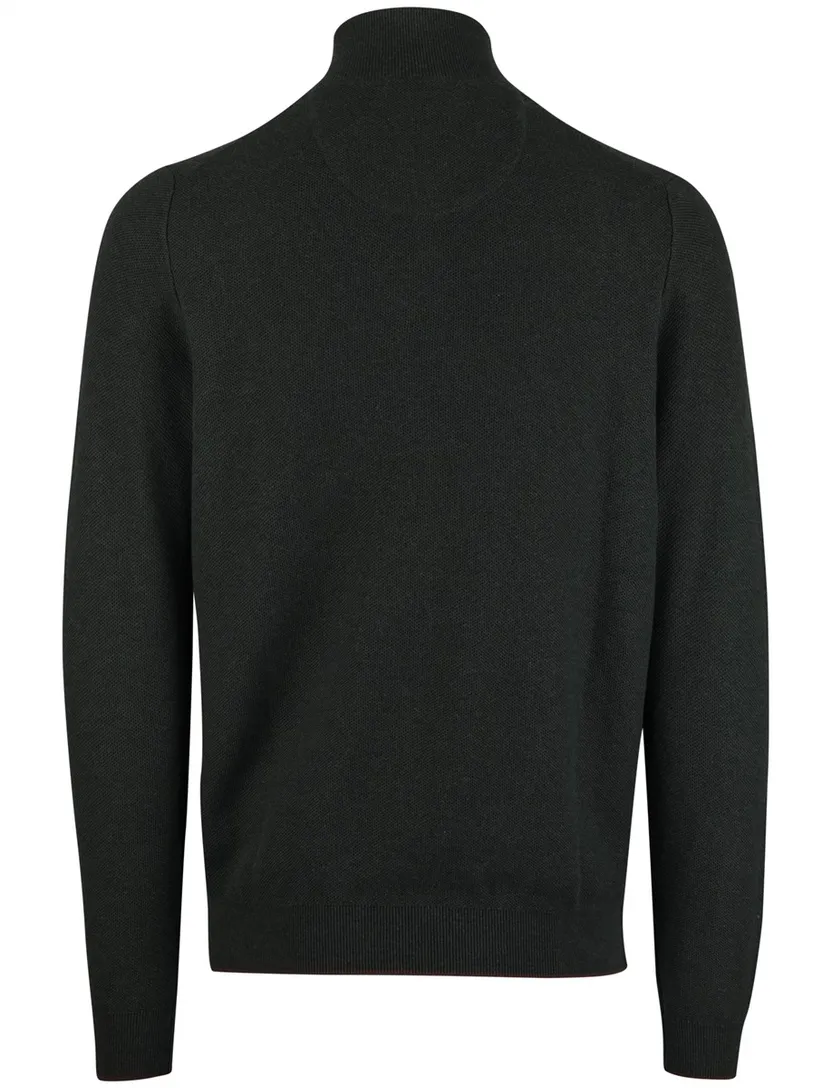 Fynch Hatton melange half zip trui donkergroen effen