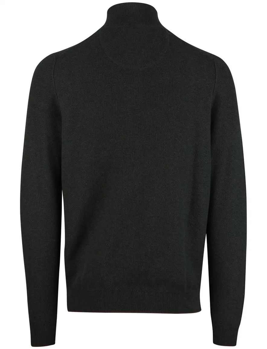 Fynch Hatton melange half zip trui donkergroen katoen