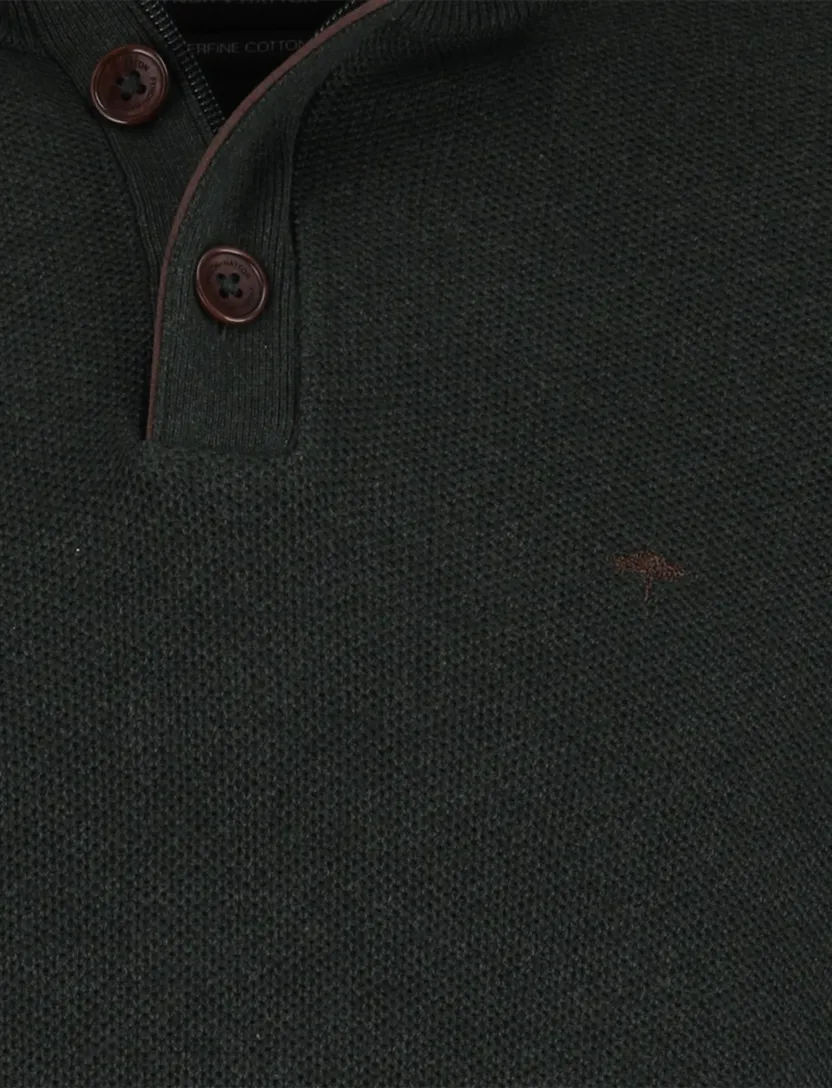 Fynch Hatton melange half zip trui donkergroen effen