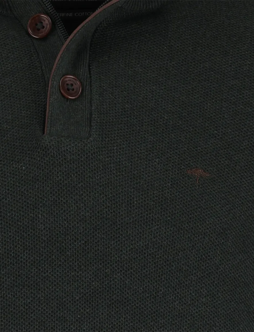 Fynch Hatton melange half zip trui donkergroen katoen