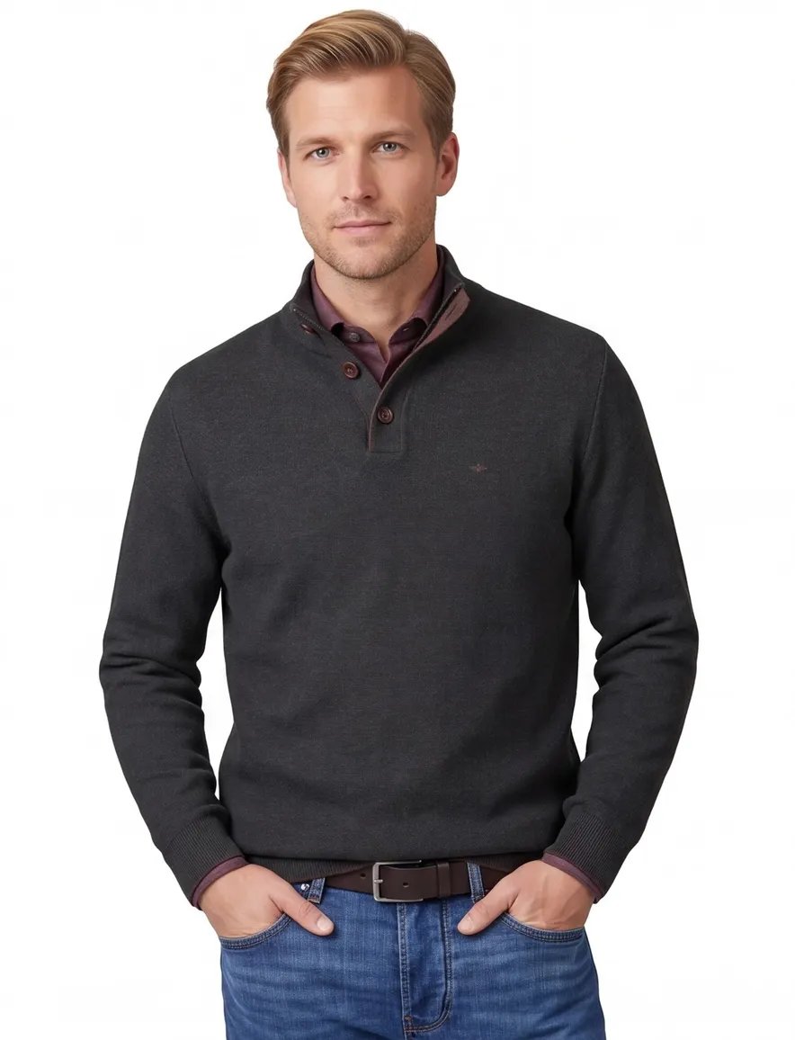 Fynch Hatton melange half zip trui donkergroen