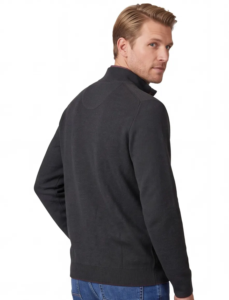 Fynch Hatton melange half zip trui donkergroen