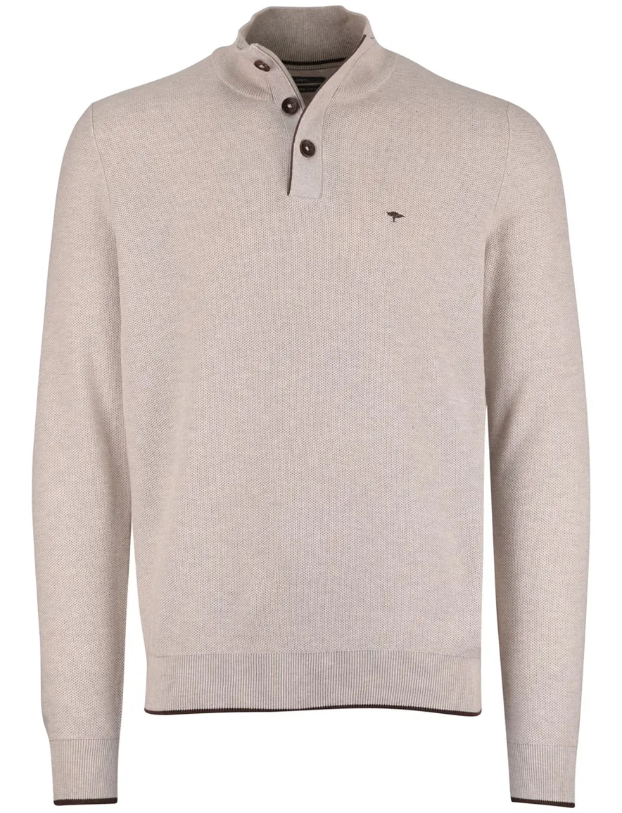 Fynch Hatton melange half zip trui beige 100% katoen