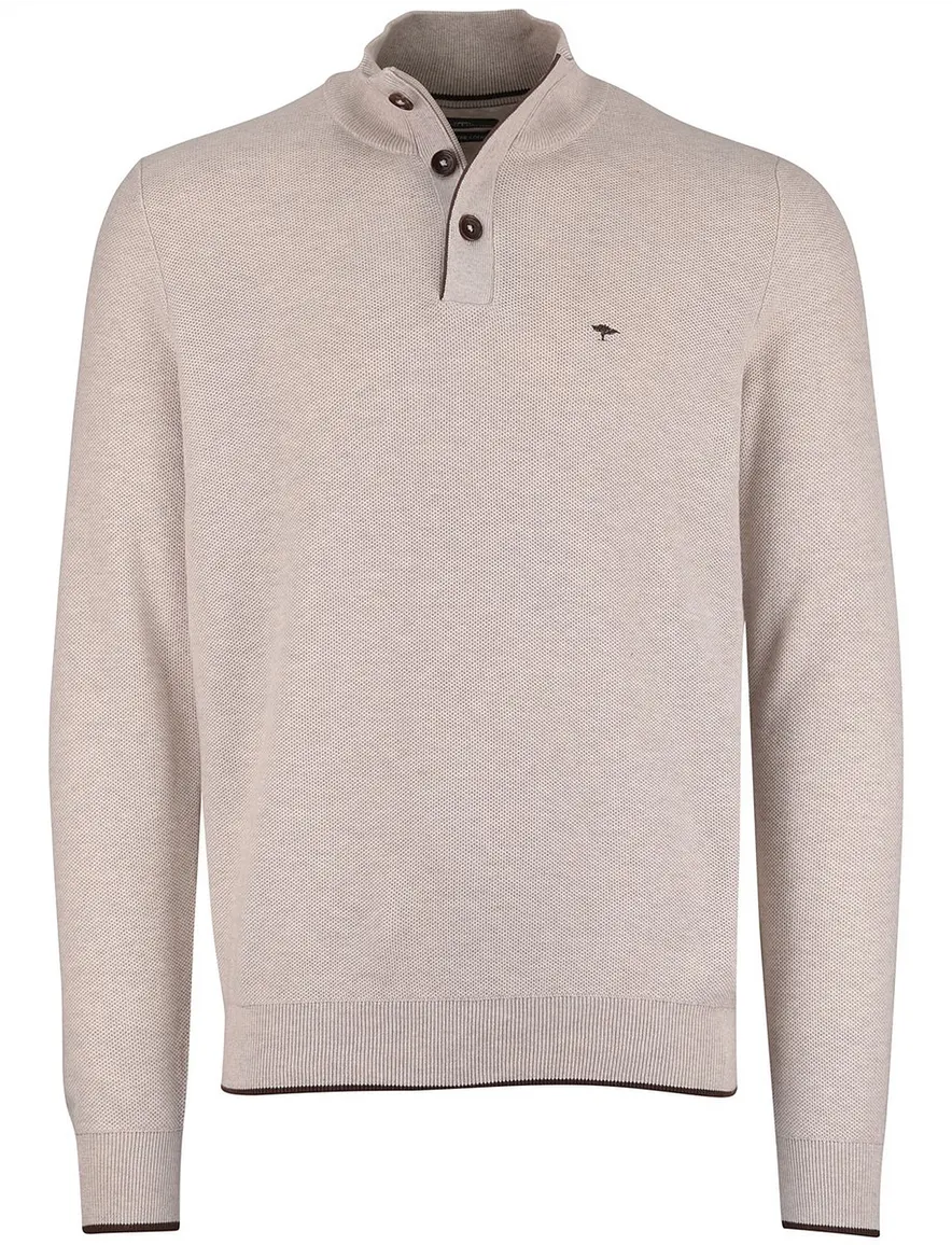 Fynch Hatton melange half zip trui beige 100% katoen